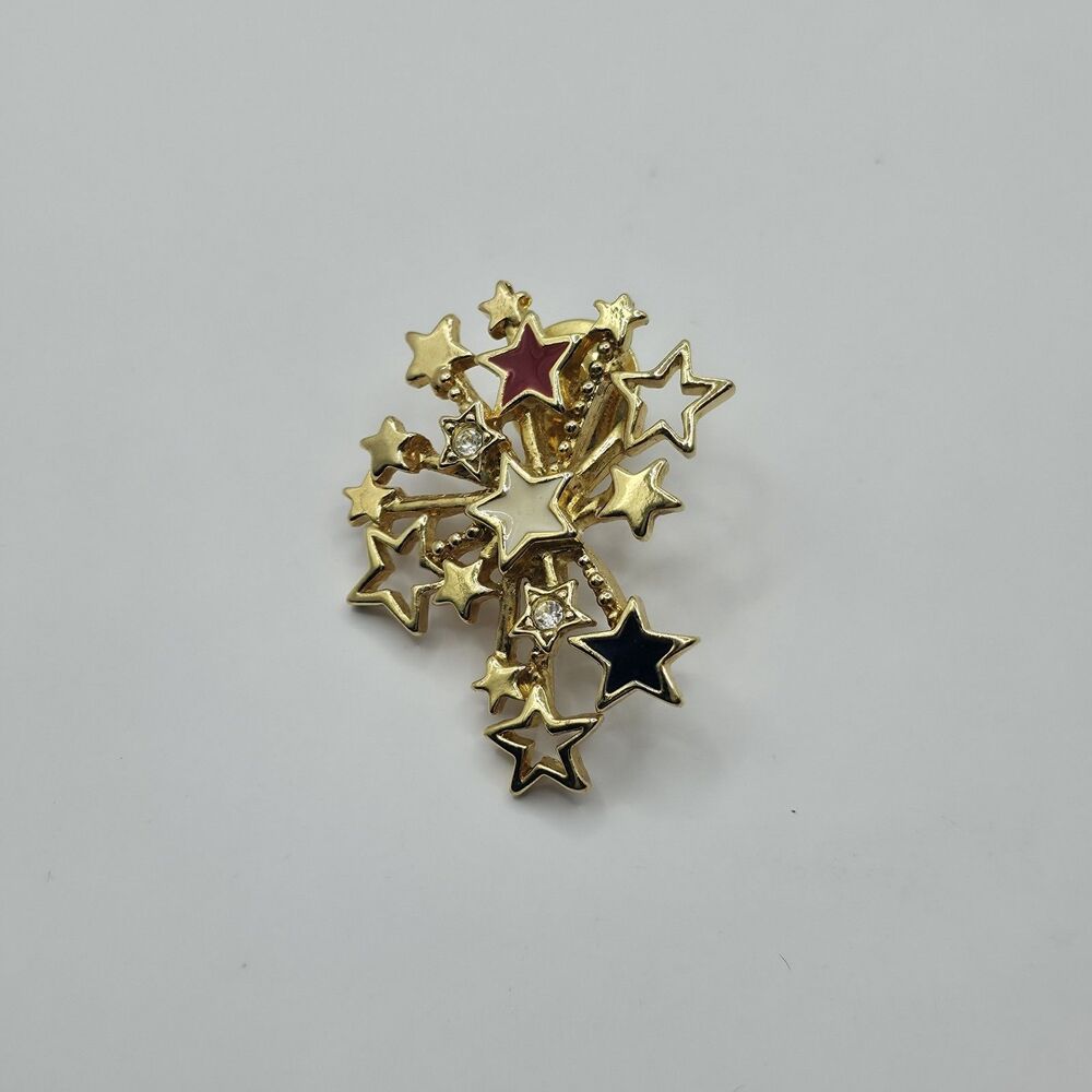 1996 Avon American Stars Red White Blue Goldtone Pin 1 1/2" Vintage